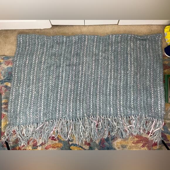 VTG CHURCHILL WEAVERS TURQUOISE GREEN LAVENDER PURPLE WHITE HANDWOVEN THROW - Picture 11 of 16